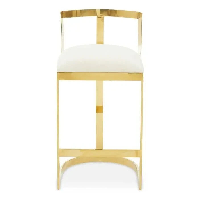 Ivory Velvet Bar Stool – Gold Frame, Arched Base, Modern Luxe Design