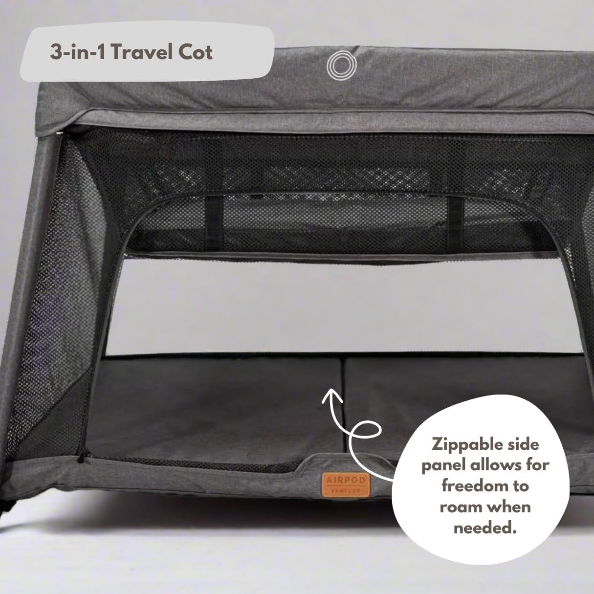 Travel Cot Playpen Lightweight Foldable Baby Bed w/ Mattress & Storage Dark Grey
