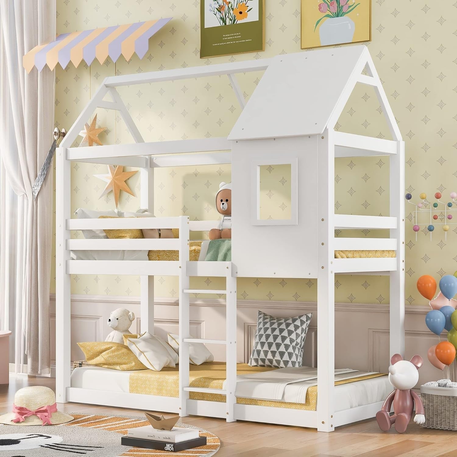 Space-Saving Kids Bunk Bed with Convertible Ladder & Safety Rails 3FT White