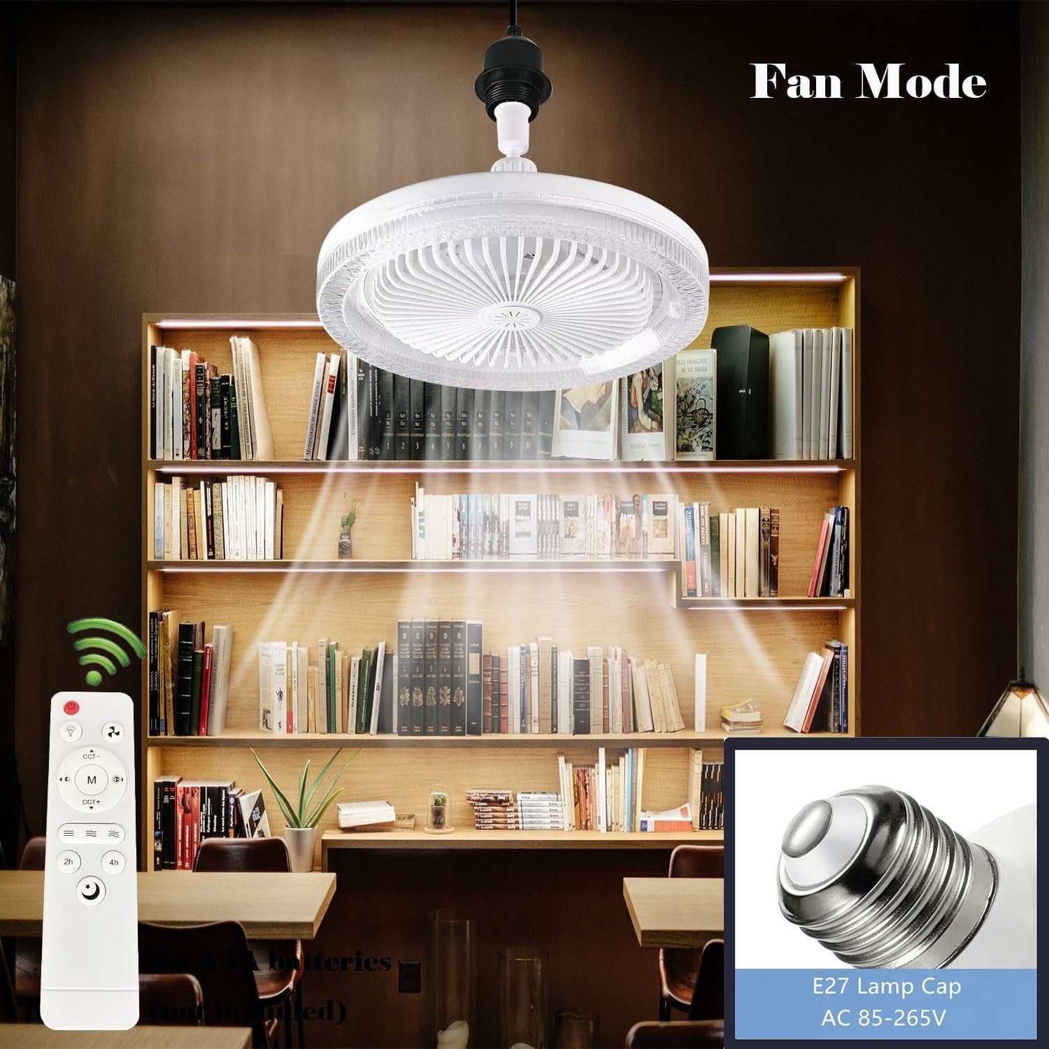 LED Ceiling Fan Light, 3 Speeds, 3 Colors, Dark Grey