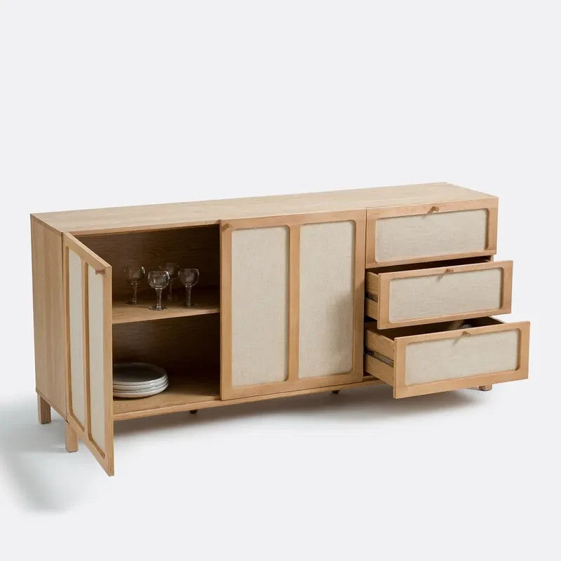 Modern Ash Sideboard with Linen Doors & Drawers – 180cm Storage Unit