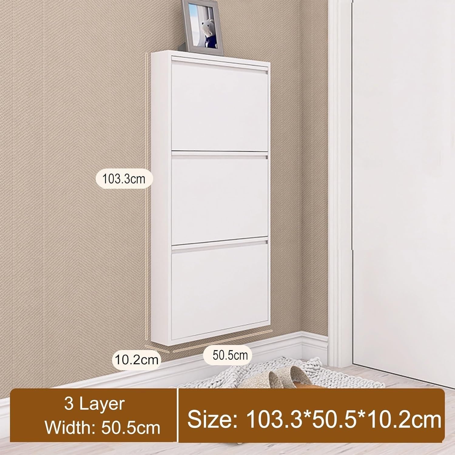 Slim Lockable Shoe Storage Cabinet with Flip-Down Door – Space Saving 3-Tier