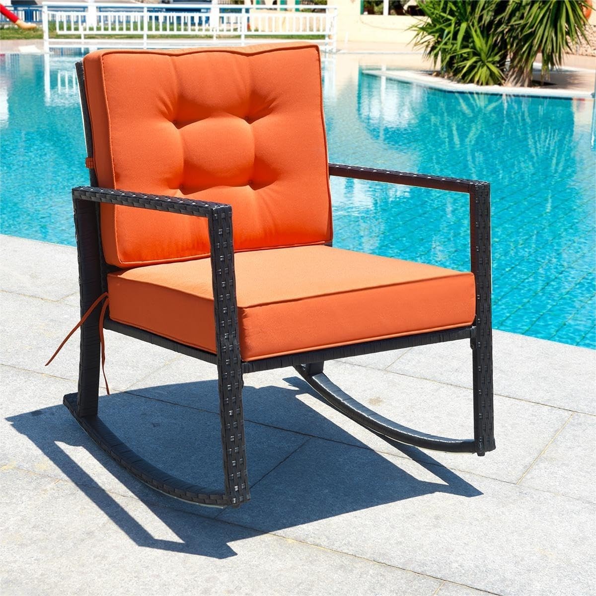 Outdoor Wicker Rocking Chair with Cushions & Armrest for Patio Comfort
