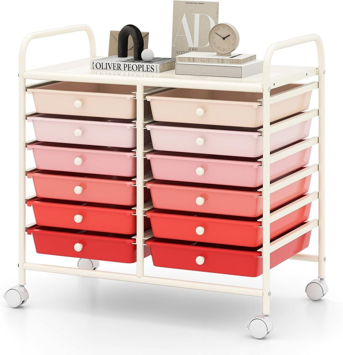 12 Drawer Rolling Storage Cart Pink Utility Trolley Organizer Wheels
