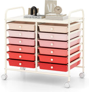 12 Drawer Rolling Storage Cart Pink Utility Trolley Organizer Wheels