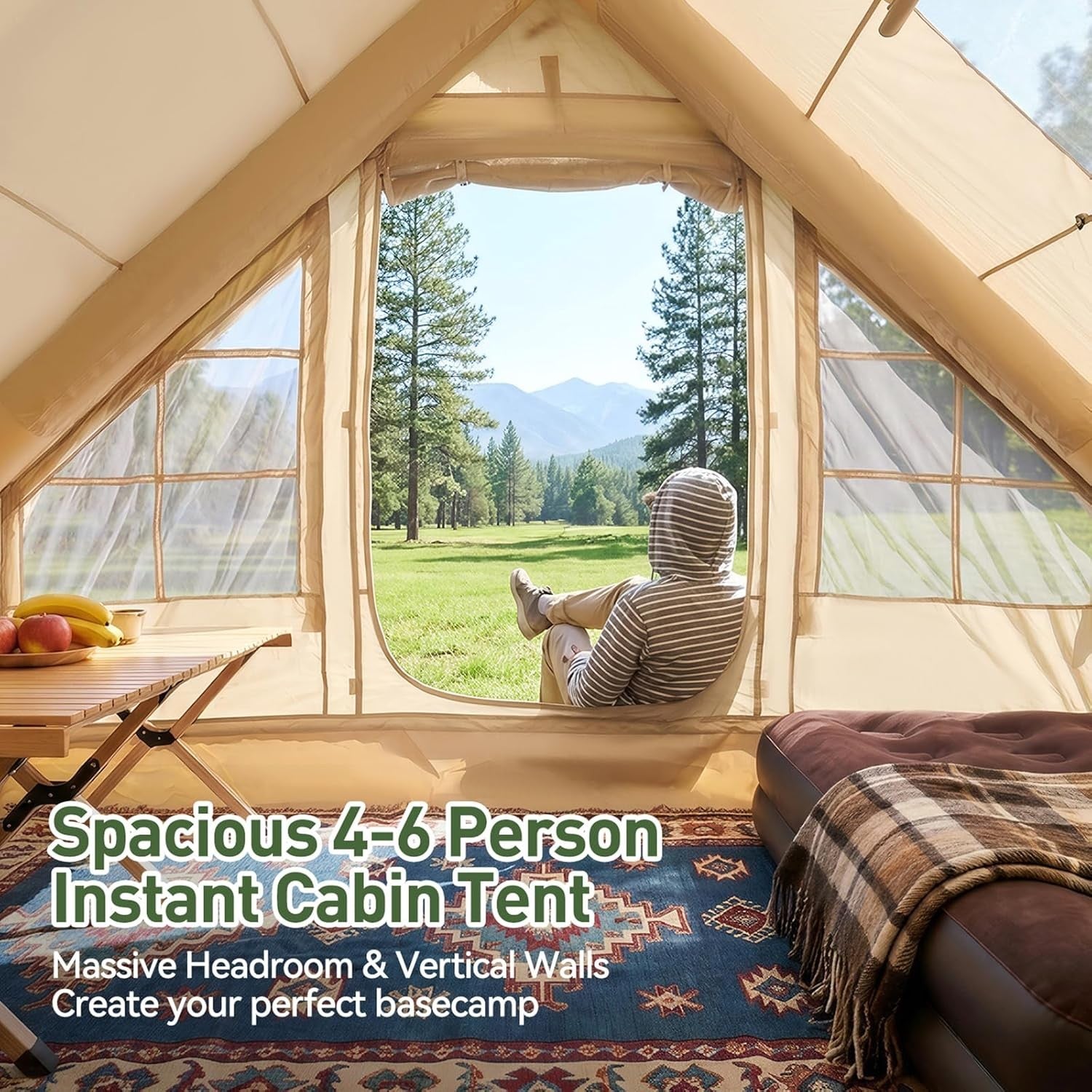 Beige 4-8 Person Inflatable Family Camping Tent – Instant Setup