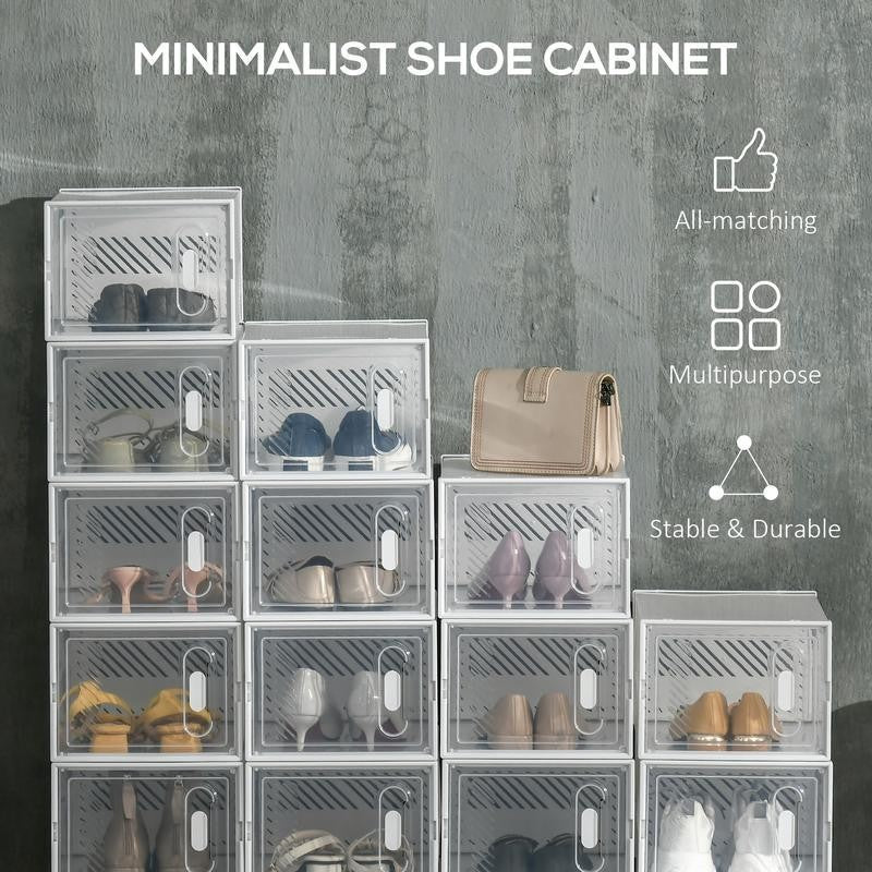 Clear Shoe Storage Box Set – 18 Stackable Units with Magnetic Doors