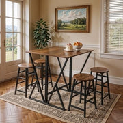 Folding Breakfast Bar Table Set with 4 Stools Space Saving Industrial Design