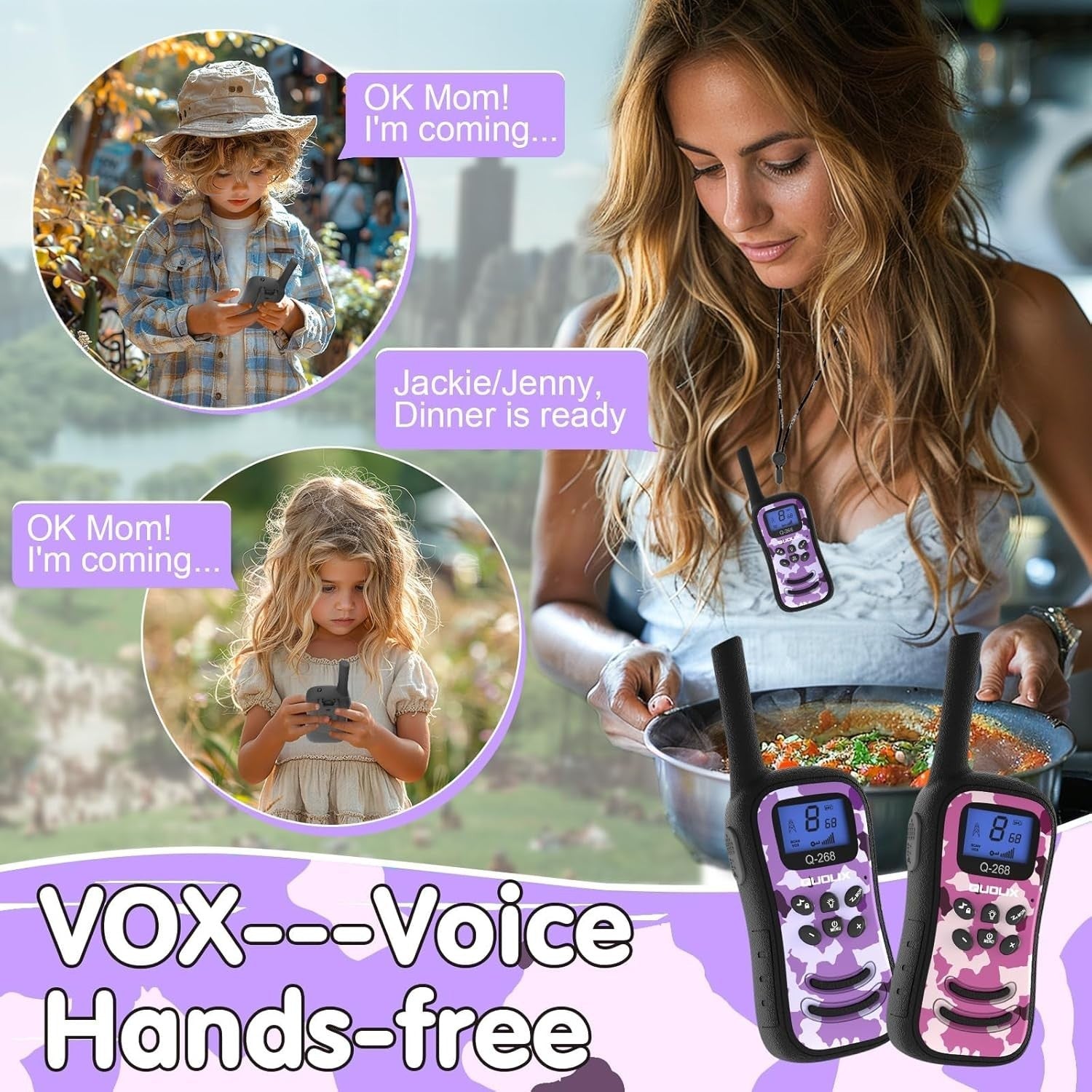 Kids Rechargeable Walkie Talkies 2 Pack Long Range VOX LED Flashlight