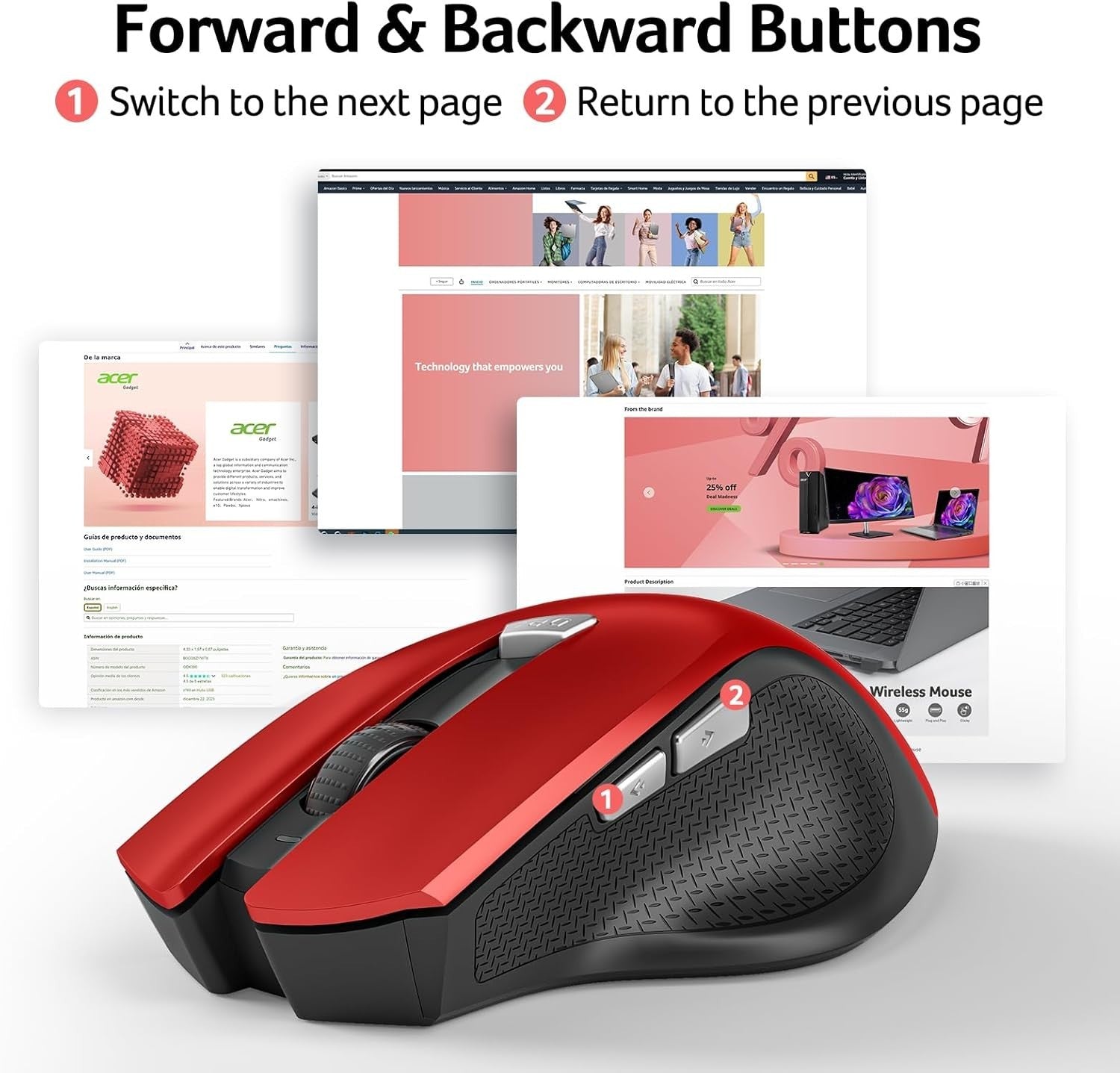Silent Wireless Ergonomic Mouse 2.4GHz Adjustable DPI 6 Button Office Use