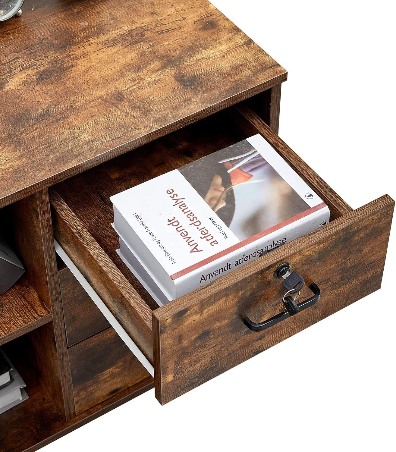 Rustic Brown Locking Rolling File Cabinet 3 Drawer Large Printer Stand