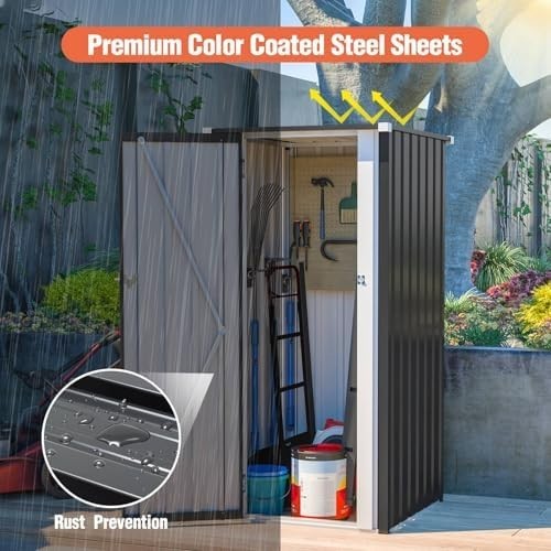 Metal Garden Storage Shed 2.6x2.9ft Waterproof Outdoor Bin & Tool Cabinet