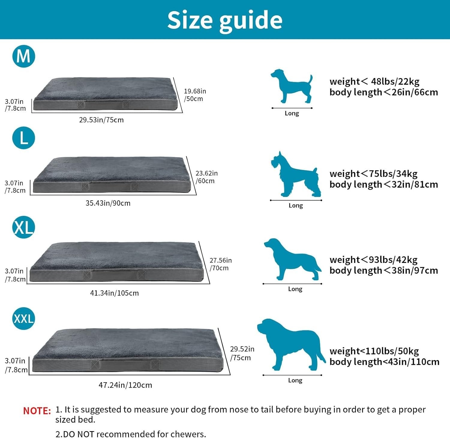 Extra Large Orthopedic Dog Bed 105x70x7.5cm Waterproof