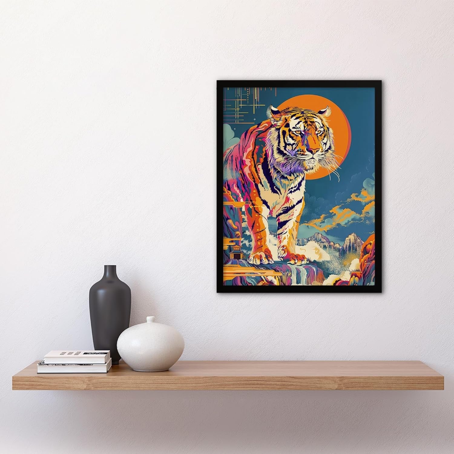 Japanese Tiger Wall Art 12x16 Framed Abstract Animal Living Room Decor