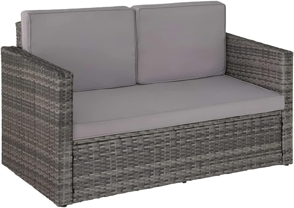 Outdoor Rattan Garden Sofa Set 2 Seater Lounge with Cushions & Extendable Footst