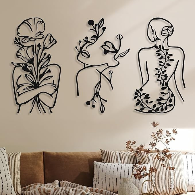 Photect 3-Piece Metal Wall Art Decor Minimalist Abstract Woman Line Drawing
