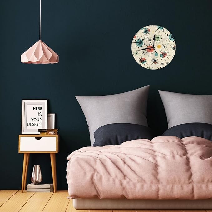 Retro Atomic Stars Wall Clock | Silent Non-Ticking 25cm Modern Art Deco Decor