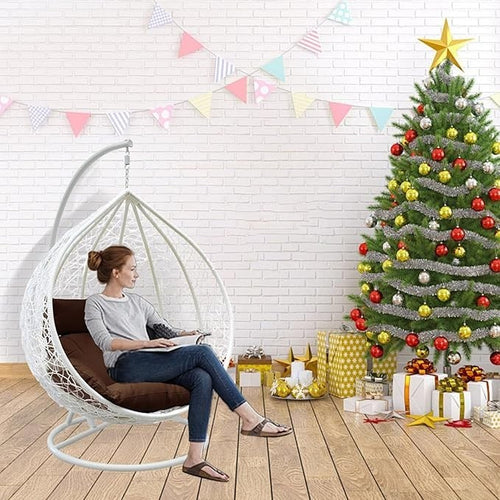 Luxury Egg Swing Chair Outdoor Rattan Hanging Seat w/ Cushion & Steel Frame