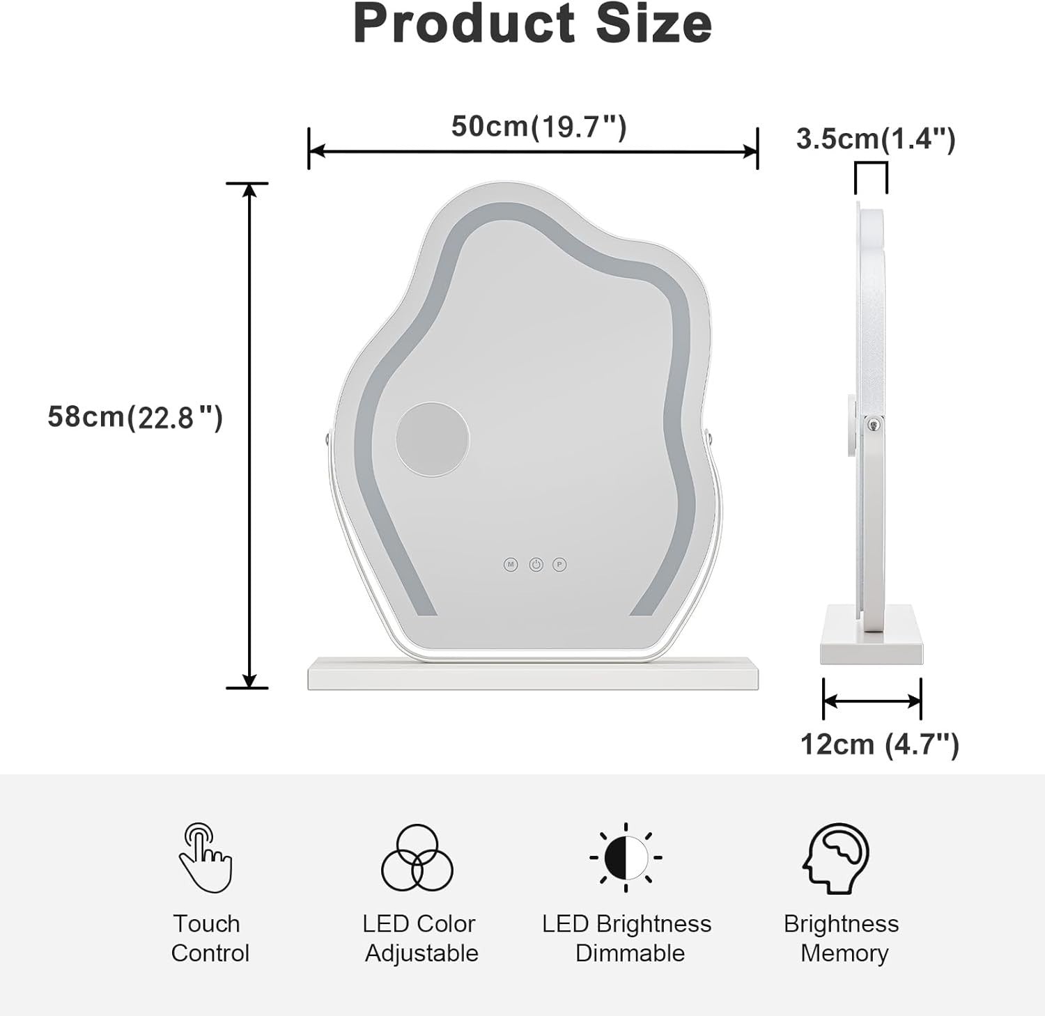 LED Cloud Vanity Mirror 50x50cm Touch Rotating Lighted Makeup Mirror