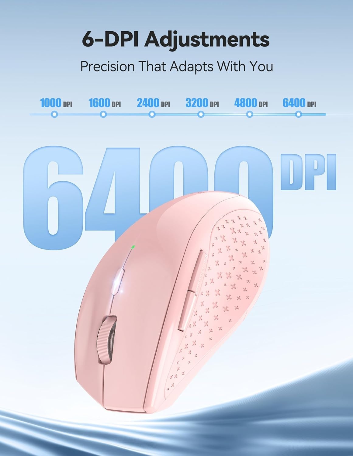 Pink Rechargeable Wireless Mouse 6400 DPI Silent Ergonomic USB for Laptop PC