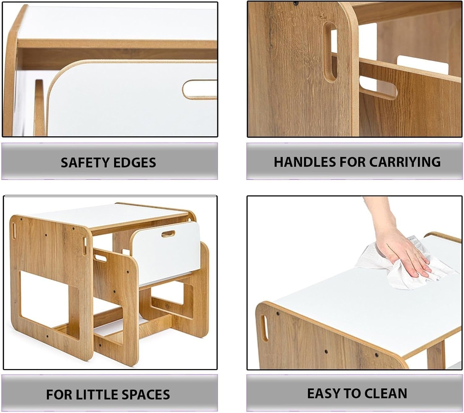 Toddler Kids Table & Chair Set MDF Natural Wood-Look, Safe Durable Play