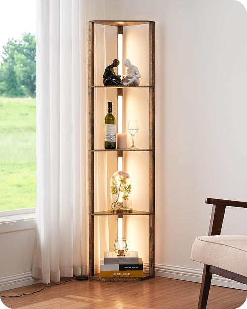 LED Floor Lamp with Shelves Dimmable Corner Standing Display