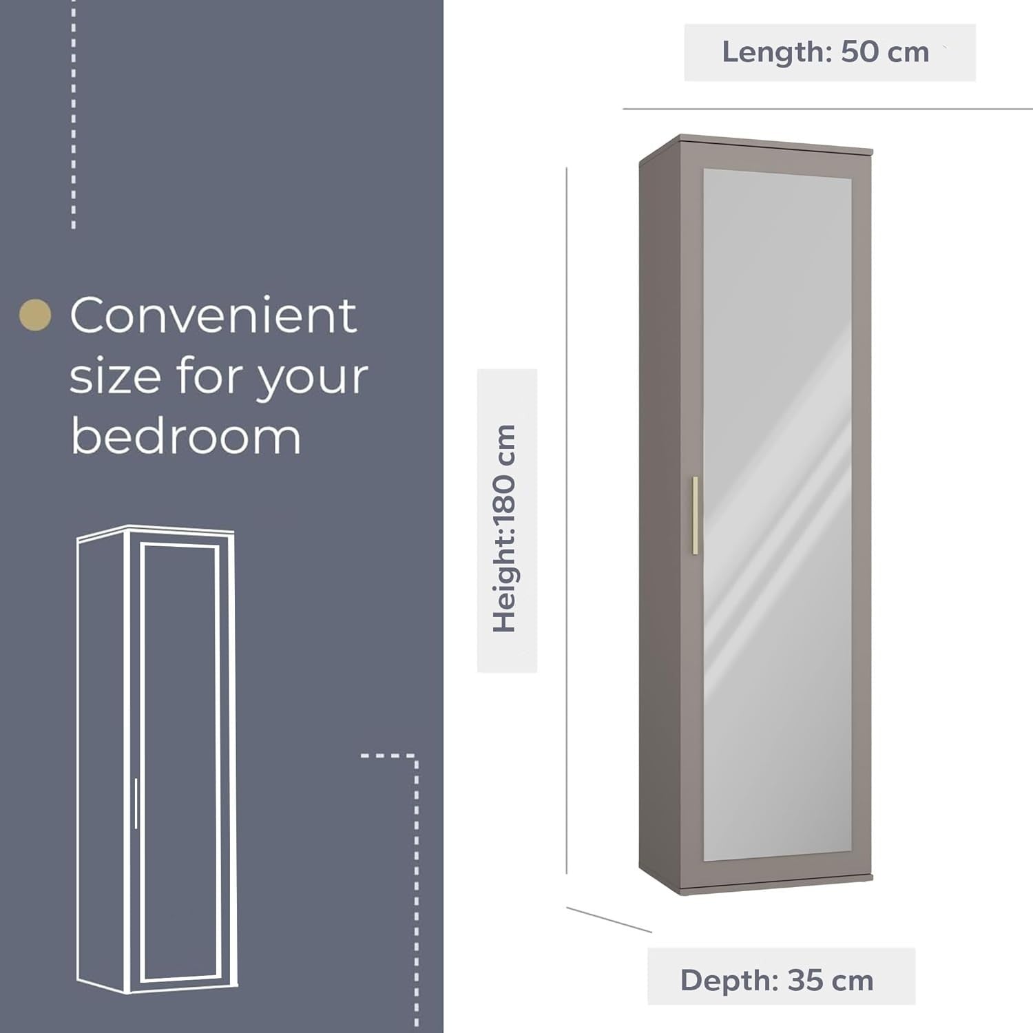 Modern Clay Wardrobe with Drawers, Hooks & Shoe Storage | Slim 180cm