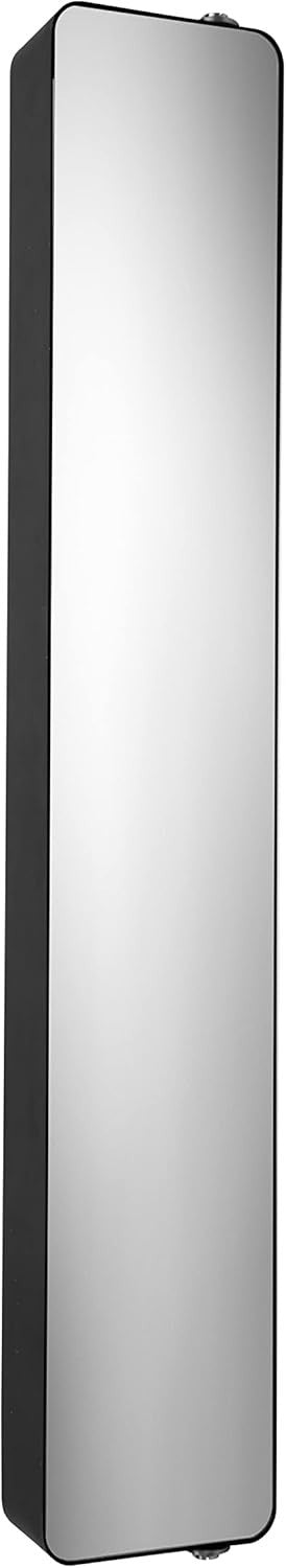 Tall Bathroom Mirror Cabinet Lockable 4 Shelves Matt Black Storage