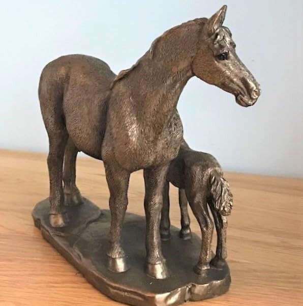 Bronze Horse & Foal Figurine • Resin Ornament • Rustic Farmhouse Home Decor Gift