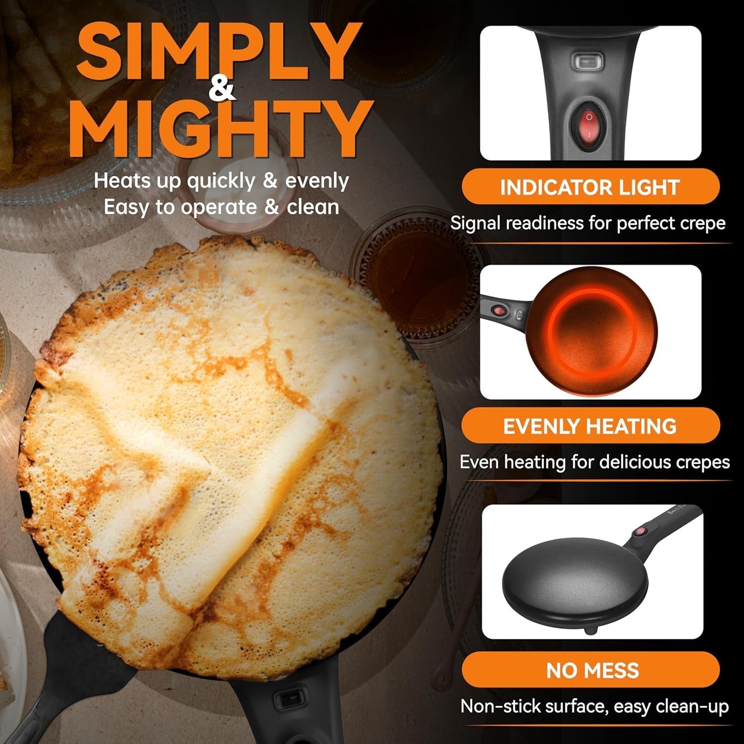 20cm Electric Crepe Maker | Non-Stick Surface, Keep Warm Setting, UK Plug
