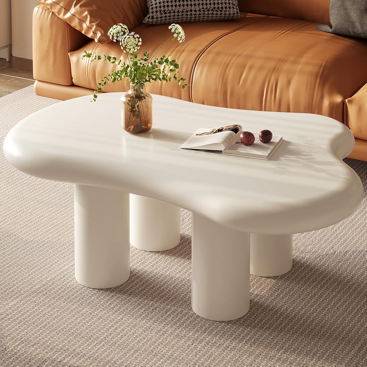 Modern Cloud-Shaped Coffee Table Thick Top Rounded Corners 63x91x39cm White