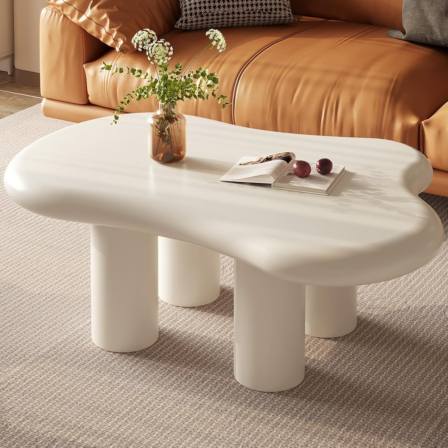 Modern Cloud-Shaped Coffee Table Thick Top Rounded Corners 63x91x39cm White