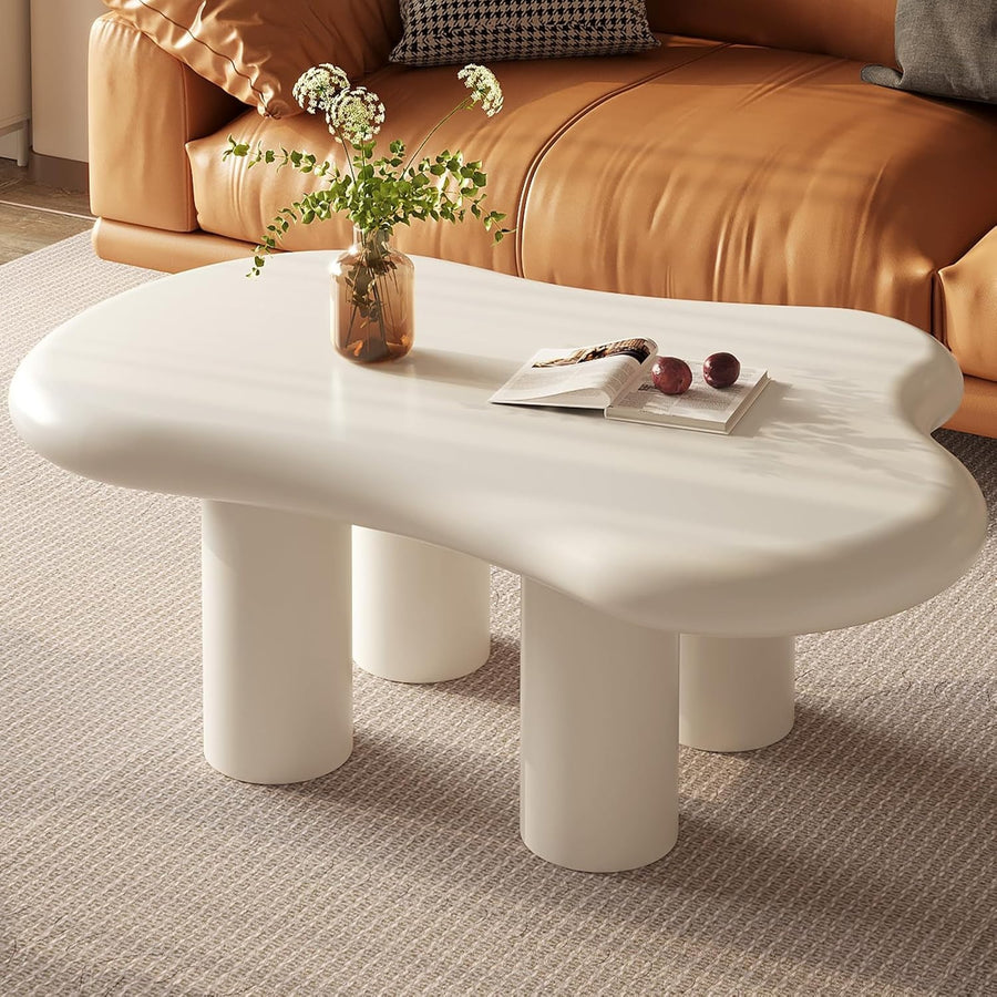 Modern Cloud-Shaped Coffee Table Thick Top Rounded Corners 63x91x39cm White