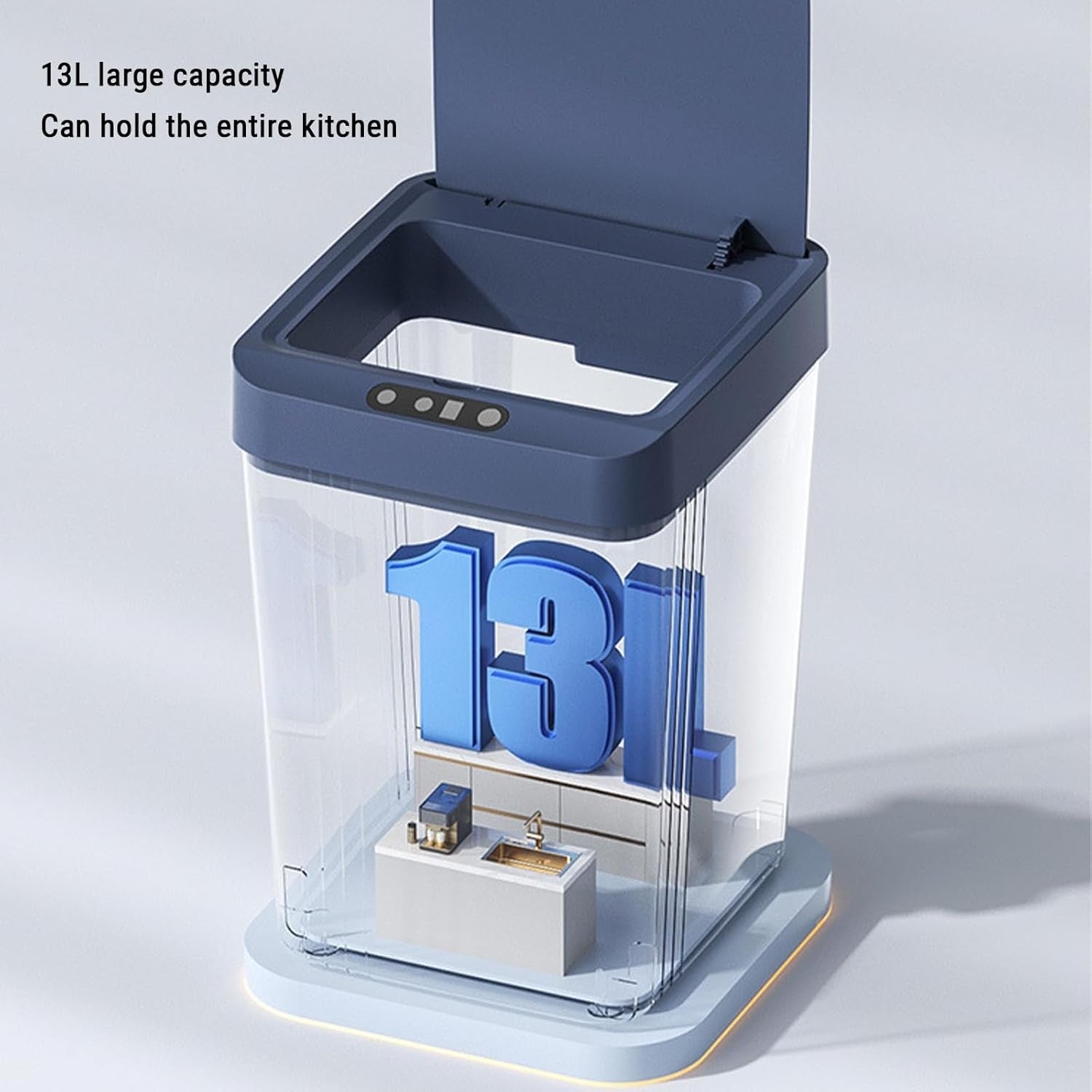 13L Touchless Kitchen Bin Motion Sensor Smart Trash Can Blue
