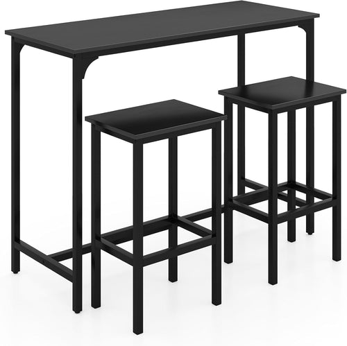 3PCS Bar Table Set with 2 Stools Counter Height Dining Set Space Saving Black