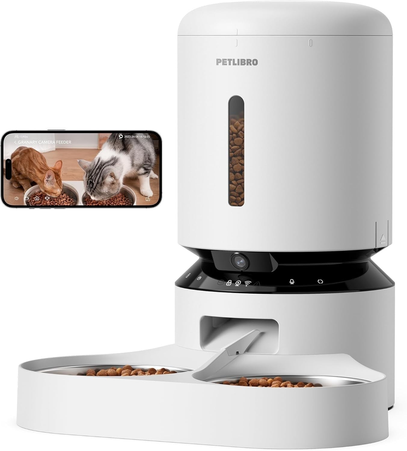 Automatic Pet Feeder Camera WiFi Dual Bowl 1080P HD App Control 5L