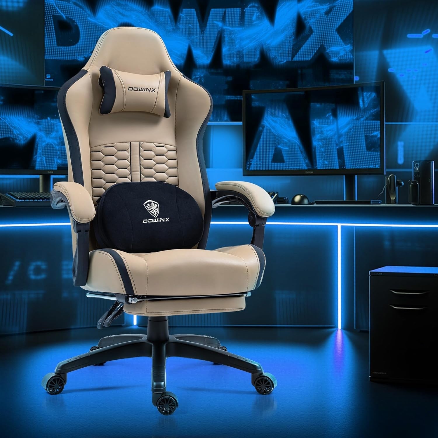 Gaming Chair Heated Massage Recliner w/ Footrest 150kg