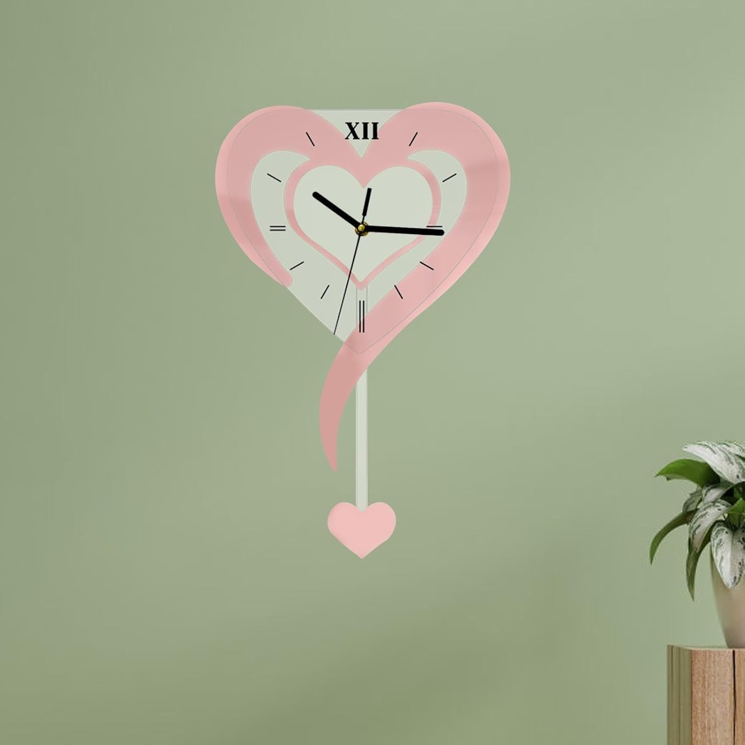 Heart Shaped Wall Clock Pink Silent Acrylic Modern Decorative Home Gift