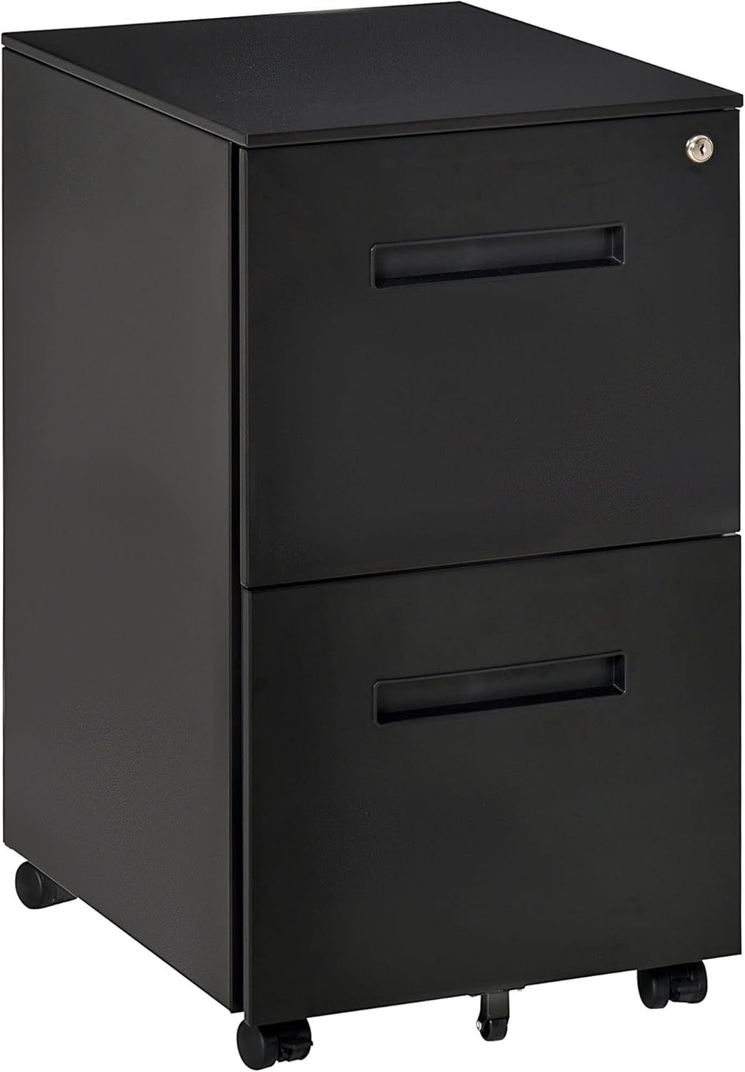 Black 2 Drawer Mobile Filing Cabinet Lockable Steel A4 Letter Under Desk