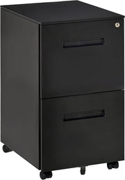 Black 2 Drawer Mobile Filing Cabinet Lockable Steel A4 Letter Under Desk