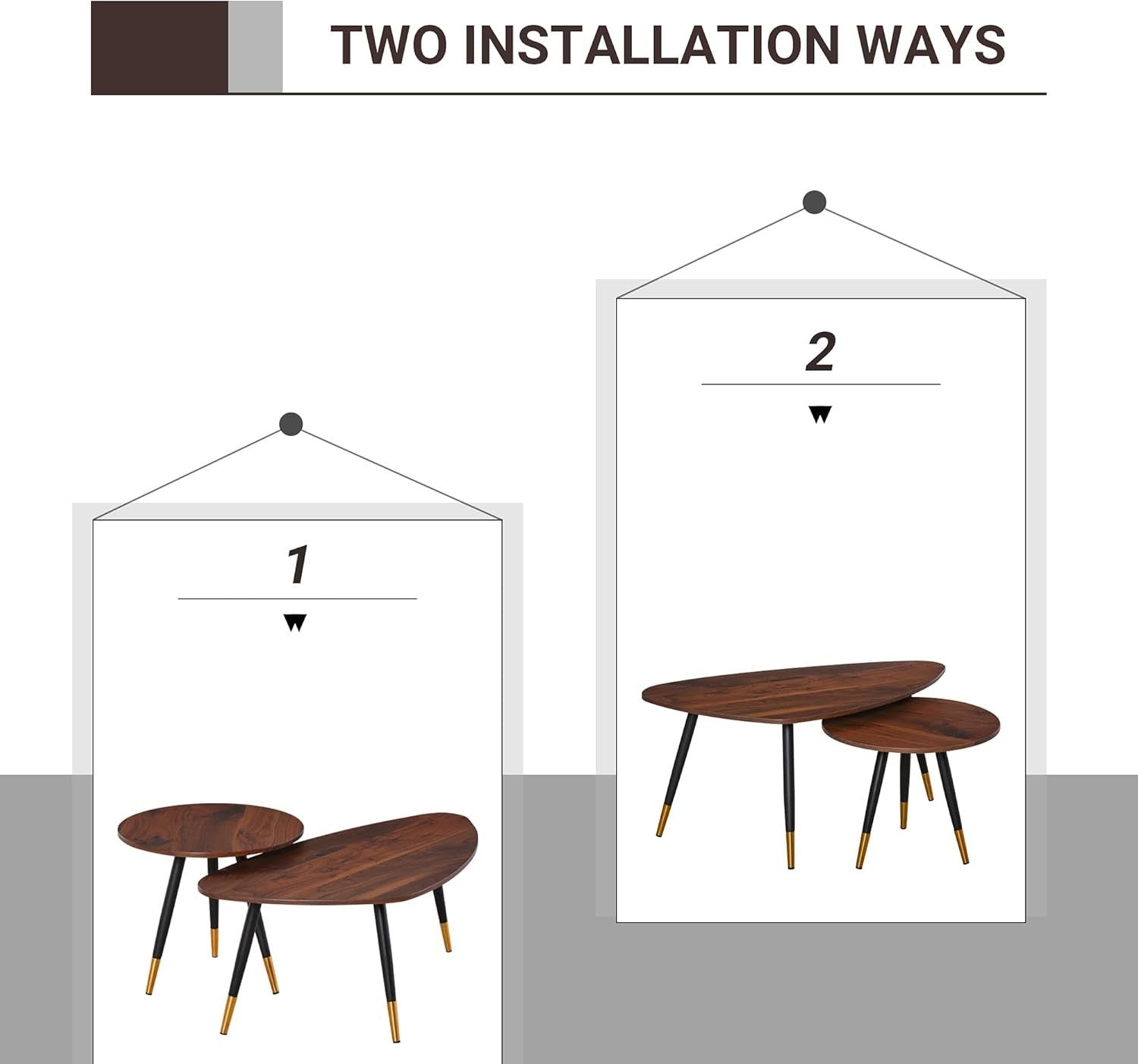 2X Nesting Coffee Tables Set Living Room End Side Table Walnut Tripod Steel Legs