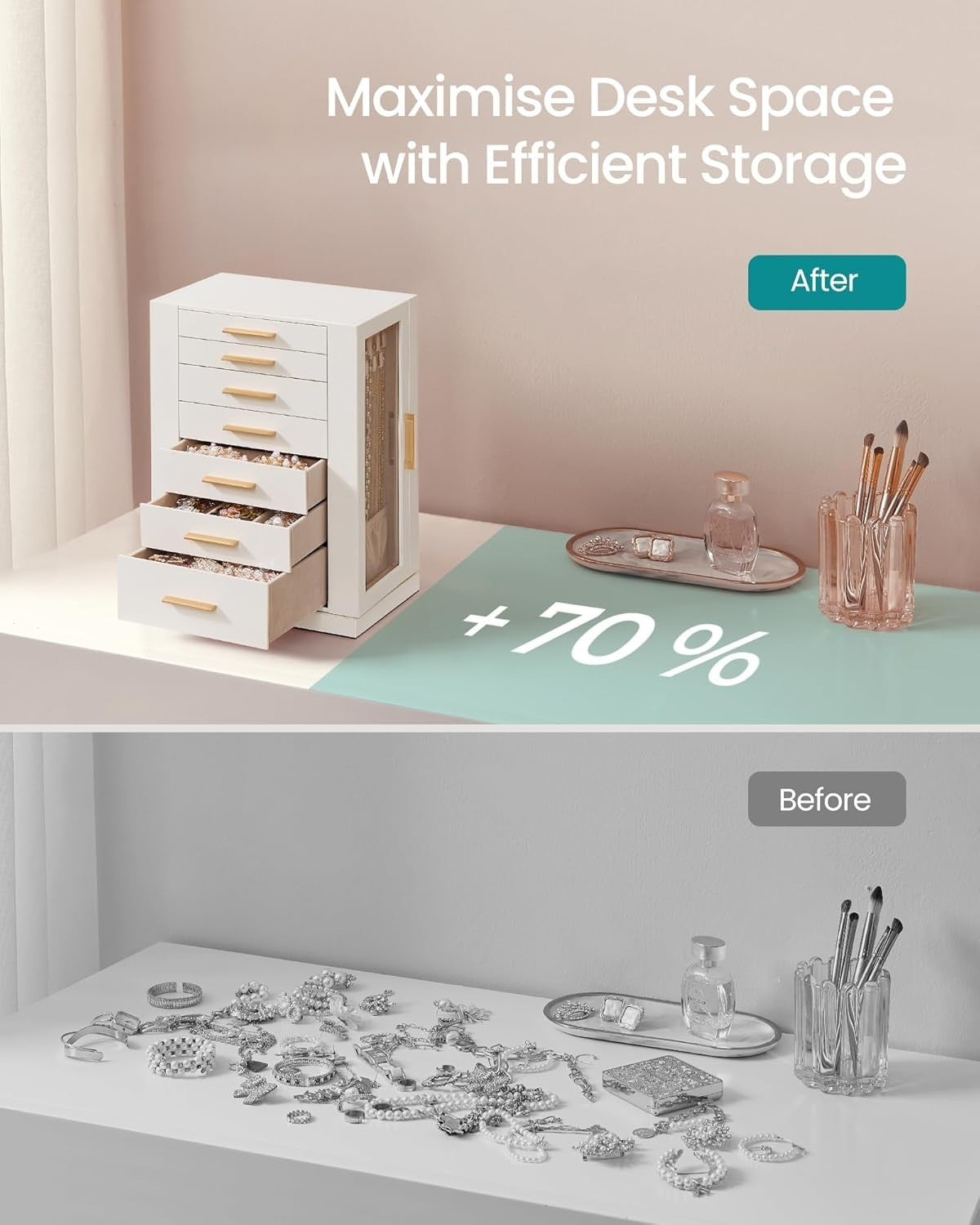 Cloud White 360° Rotating Jewellery Box Vertical Organizer 7 Drawers