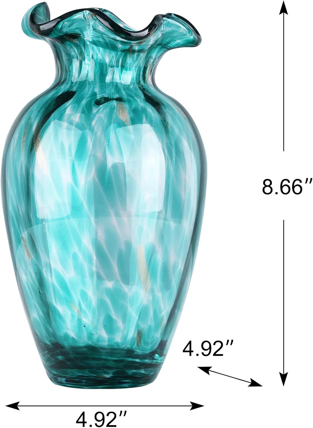 Blown Glass Art Vase Wide Mouth Green Decorative Flower Vase Home Decor