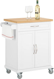White Kitchen Trolley Bamboo Worktop Storage Cabinet Cart