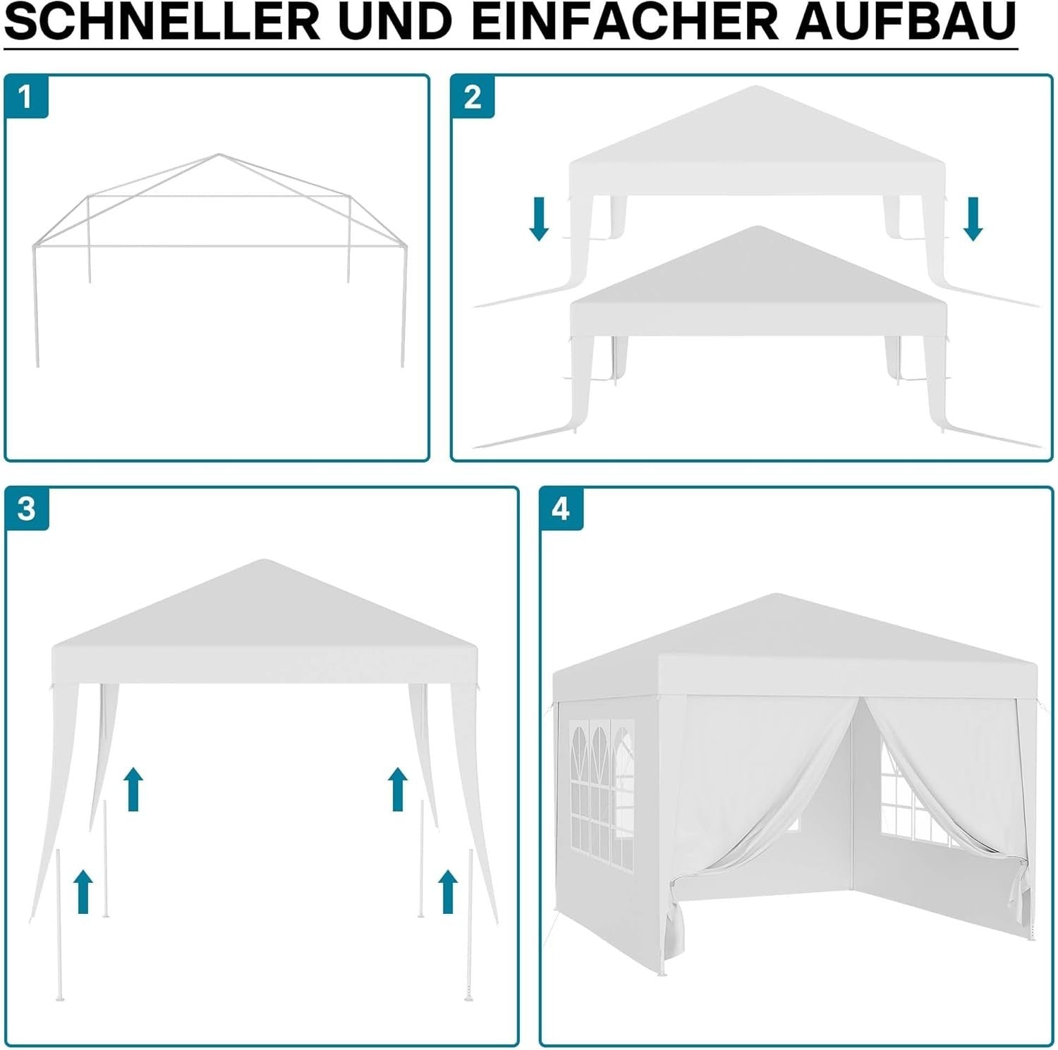 3x3m White Garden Pavilion Gazebo UV50+ with Removable Sides Windows Party Tent