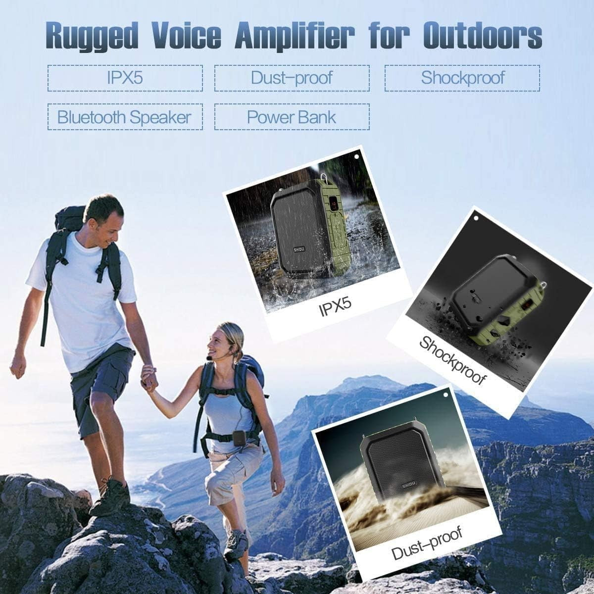 18W Voice Amplifier Wired Mic Bluetooth 12H Waterproof
