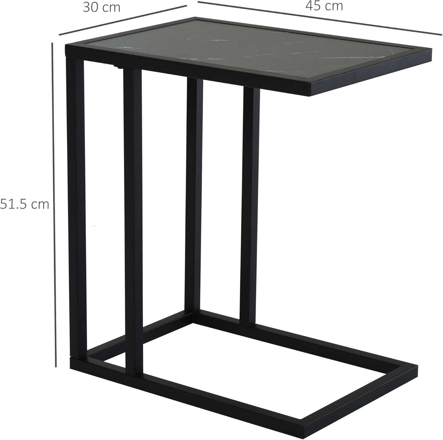 C Shape Side Table Black Marble | Slim Metal Frame Sofa Snack Coffee Stand