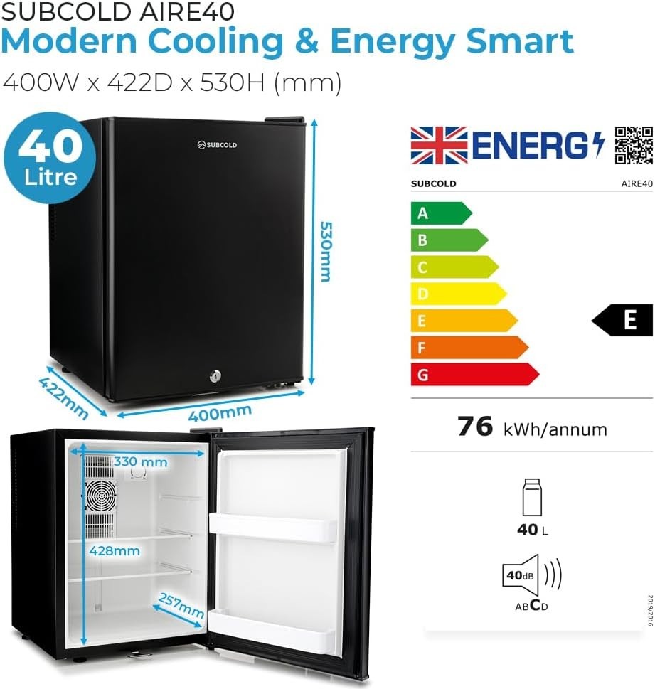 40L Mini Fridge Lockable Quiet Bedroom Hotel Frost Free Black