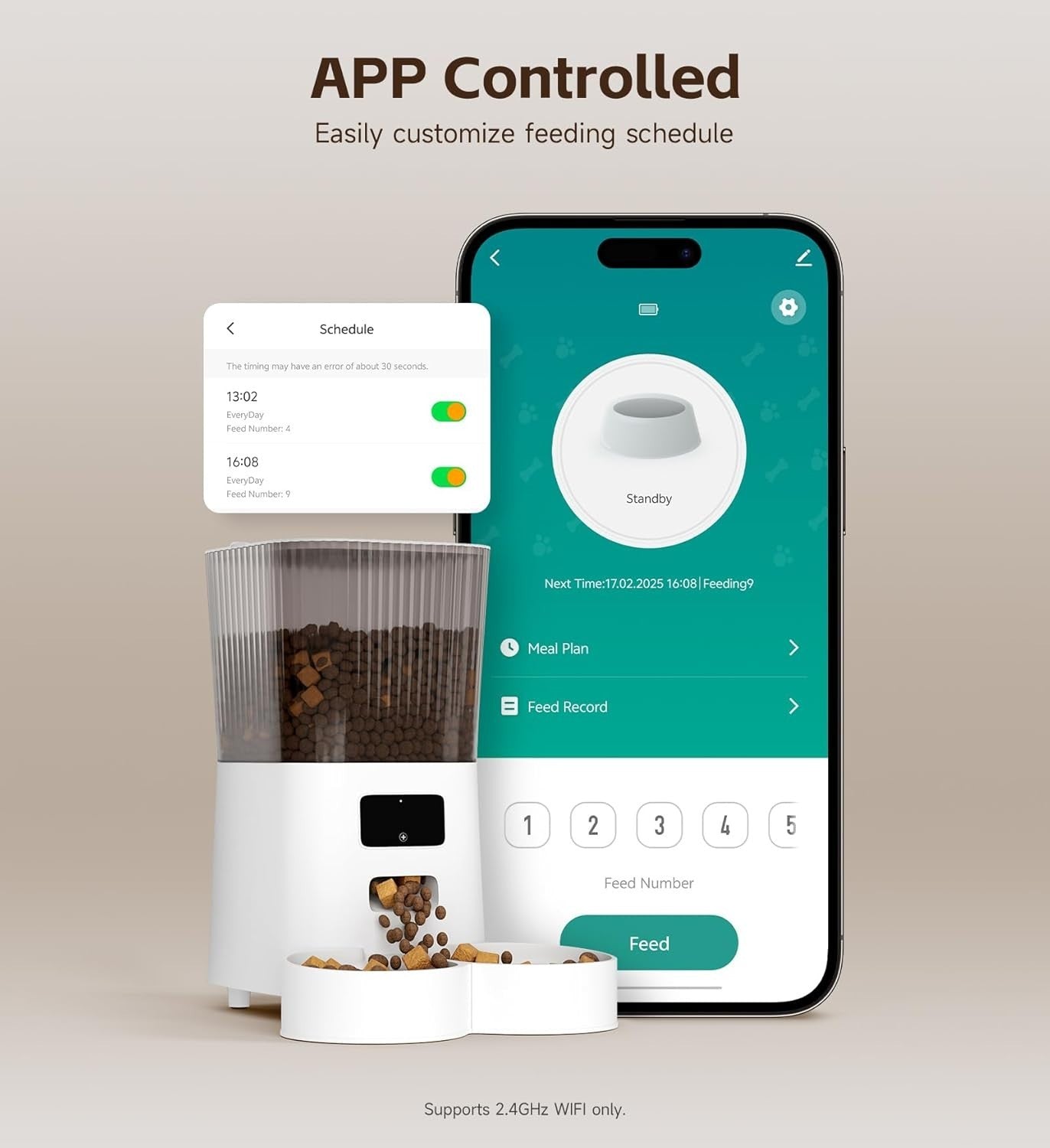 Smart Automatic Pet Feeder 5L WiFi App Timer Dual Bowl Food Dispenser