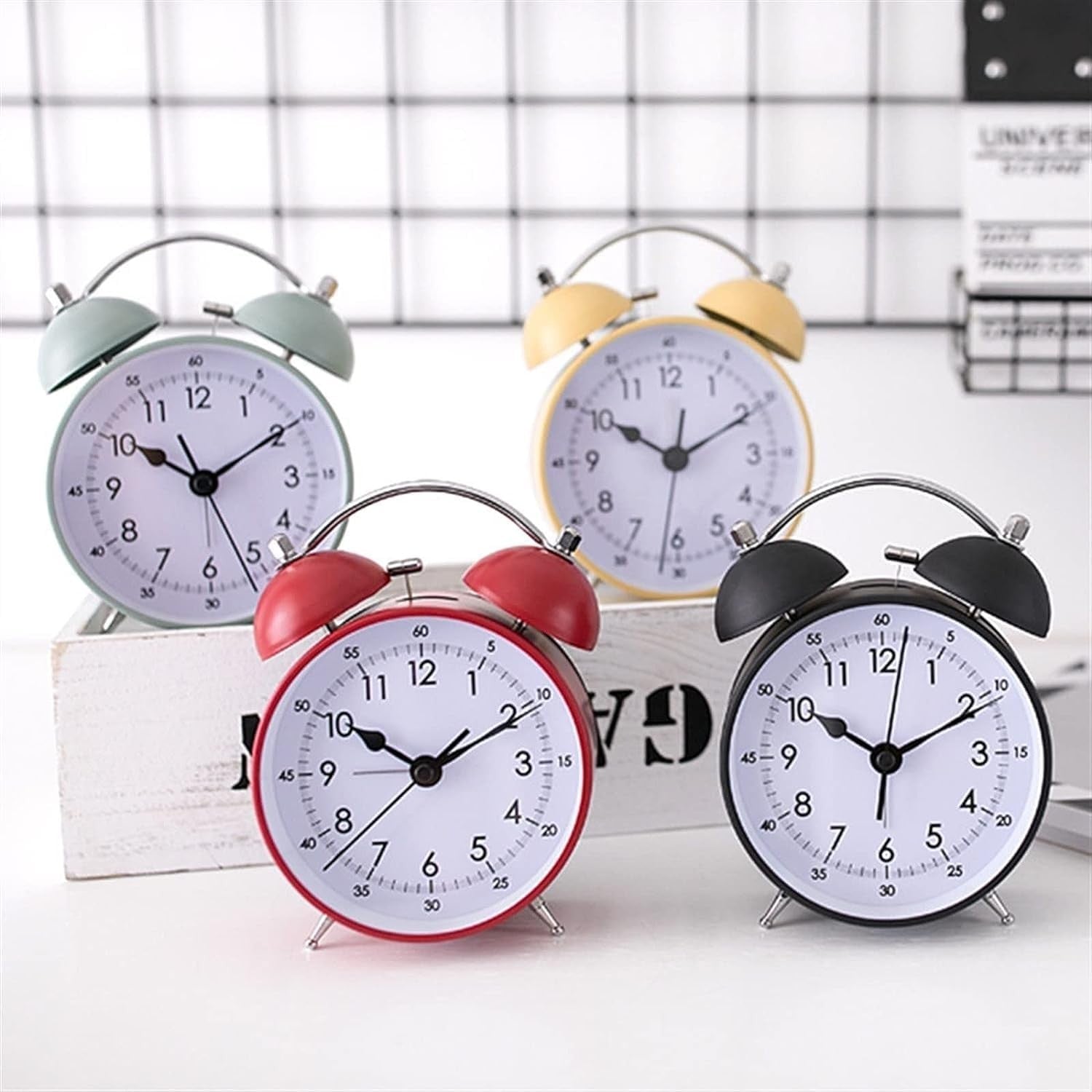 Vintage Twin Bell Alarm Clock Loud Silent Non-Ticking Silver Grey Bedside